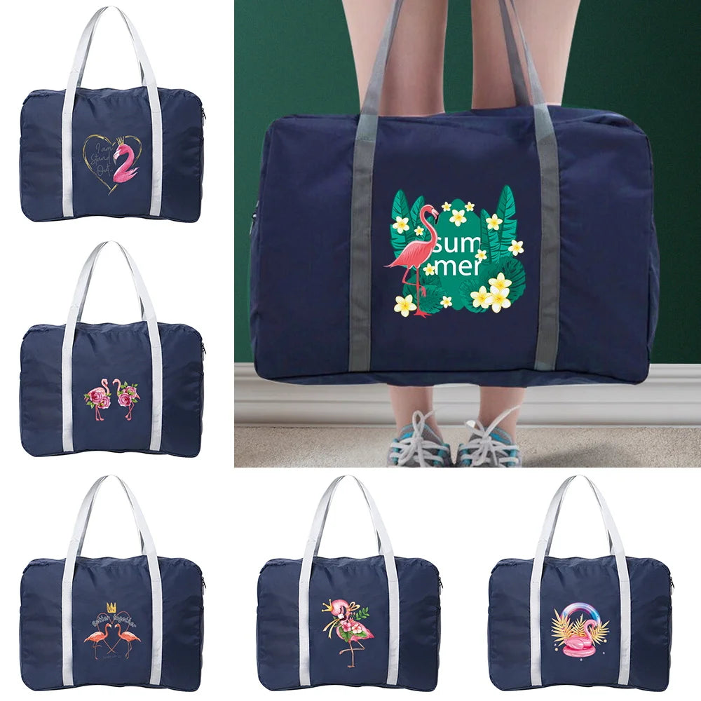 Flamingo Print Duffel Bag Large Capacity Foldable Travel Tote Handbag
