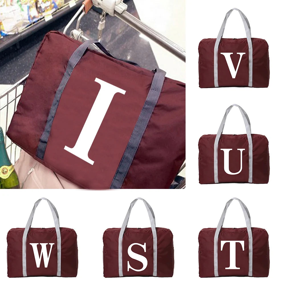 Foldable Travel Bag Luggage Tote Bags Large Capacity Letter Print