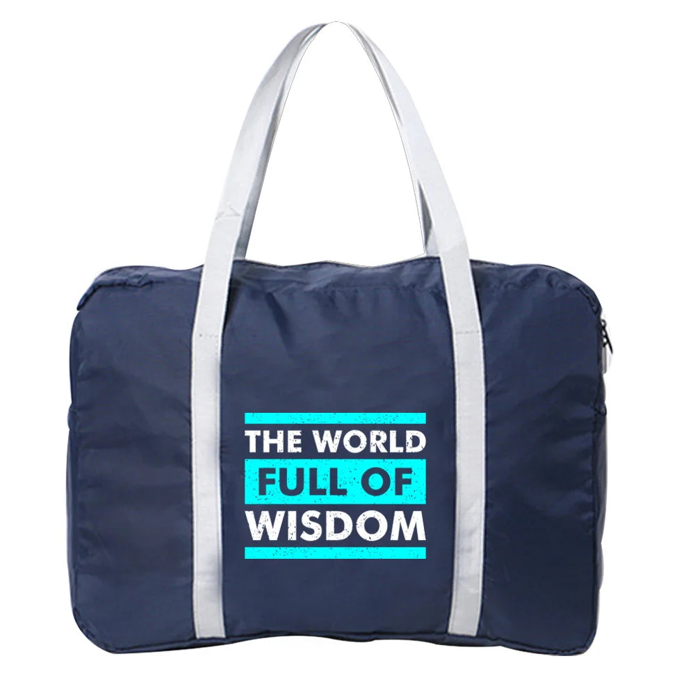Phrase Pattern Foldable Travel Bag Large Capacity Men Handbag