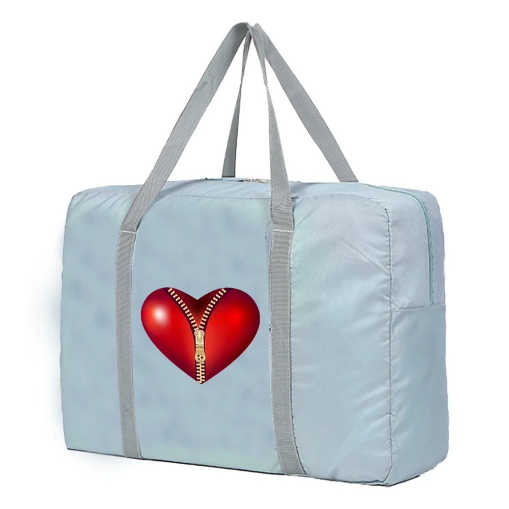 Foldable Travel Bags Organizer Luggage Bag Heart Print Duffle Bag