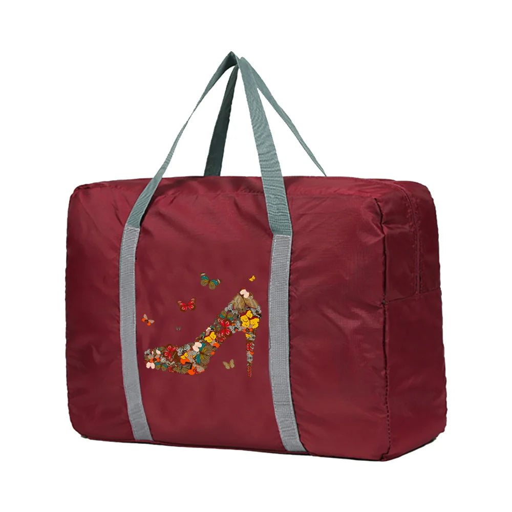 Foldable Travel Bags Portable Clothing Organizer Women Handbags High Heel Print