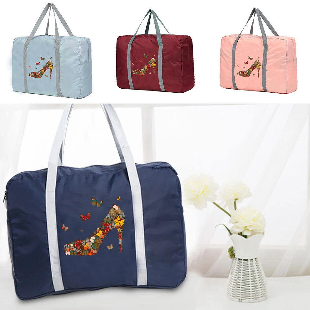 Foldable Travel Bags Portable Clothing Organizer Women Handbags High Heel Print