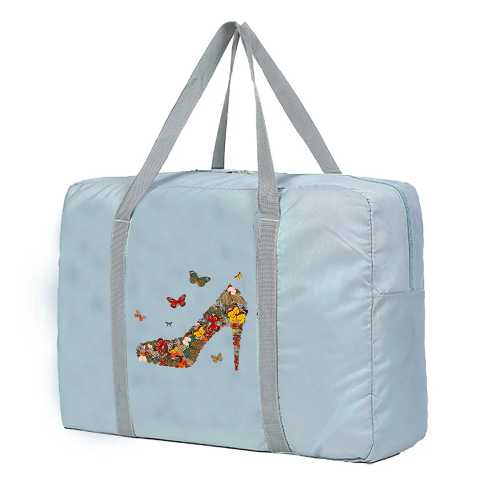 Foldable Travel Bags Portable Clothing Organizer Women Handbags High Heel Print