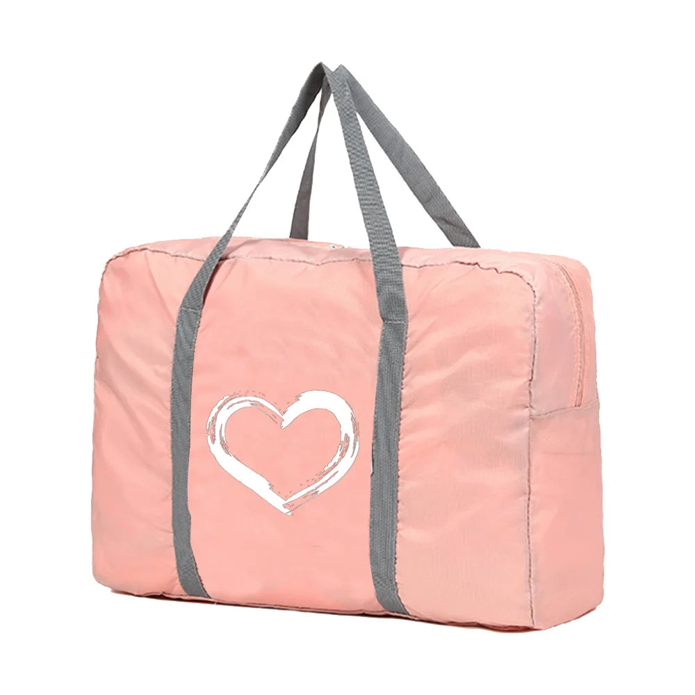 Love Pattern Foldable Travel Bag Women Portable Clothing Organizer Handbag