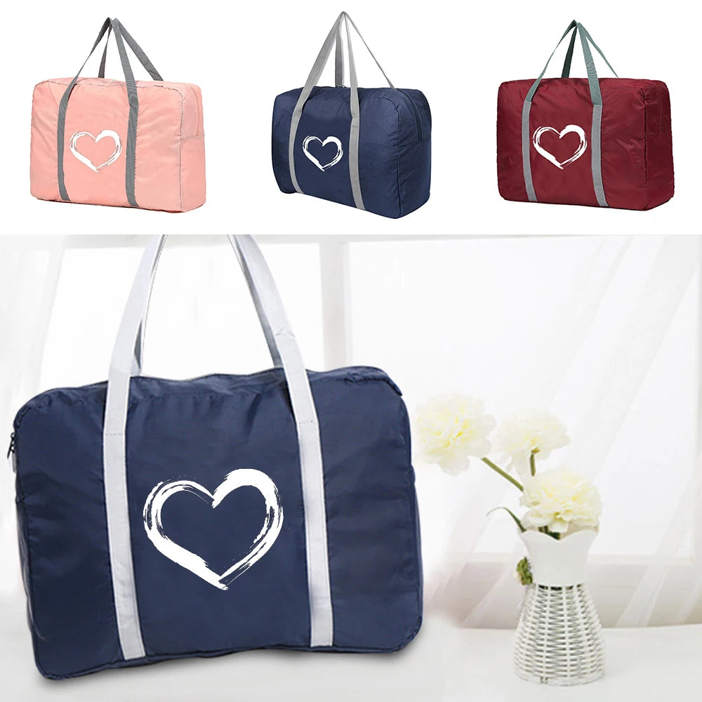Love Pattern Foldable Travel Bag Women Portable Clothing Organizer Handbag