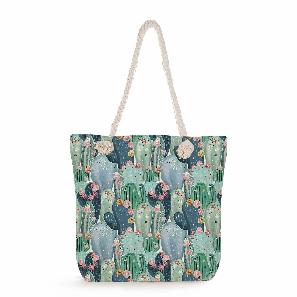 Foldable Travel Beach Rope Shoulder Bag Floral Print Handbags High Capacity