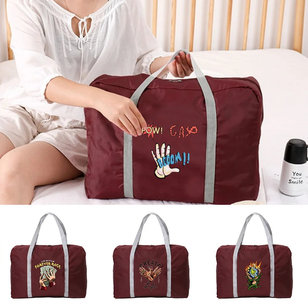 Hand Print Tote Travel Luggage Bags for Women Large Capacity