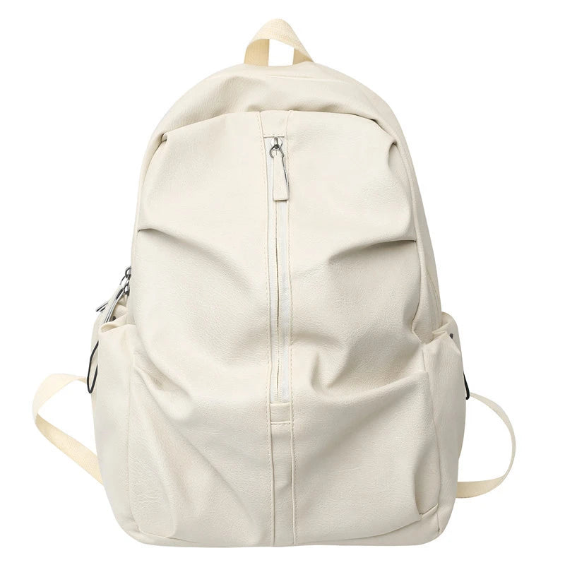 Folding Woman Backpack PU Leather Rucksack Multi-pocket Bagpacks School Bags
