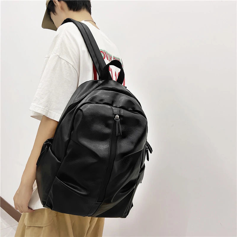 Folding Woman Backpack PU Leather Rucksack Multi-pocket Bagpacks School Bags