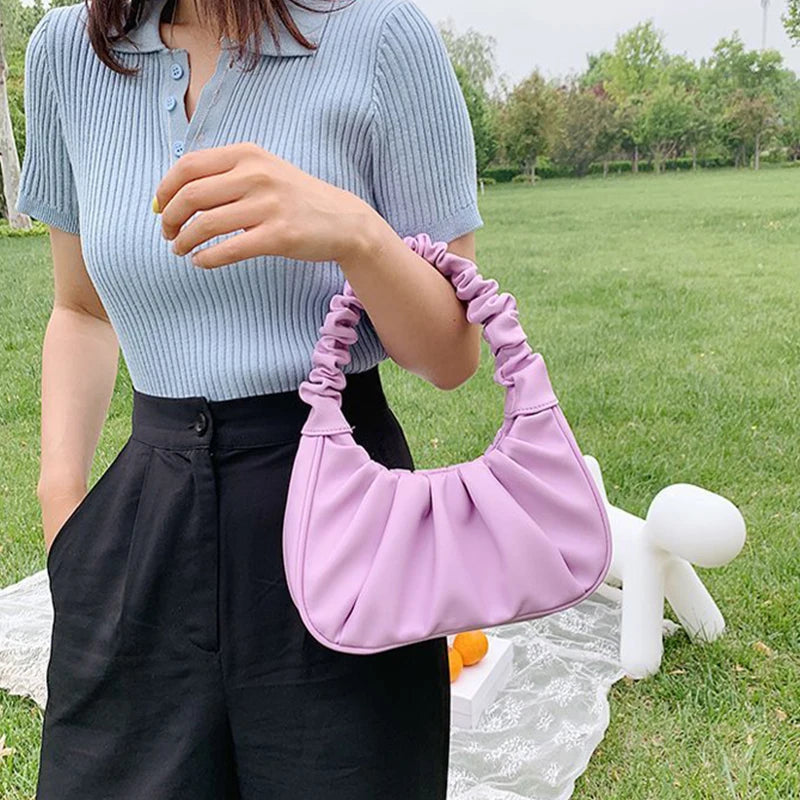 Soft-Faced Magnetic Button Handbag Women Solid PU Underarm Shoulder Bag