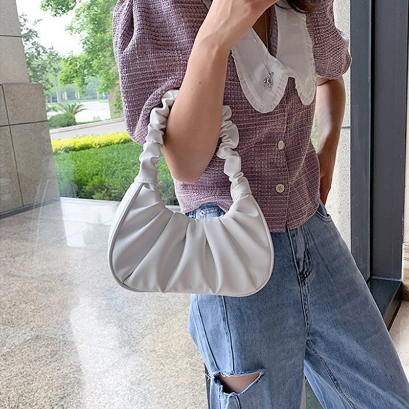 Soft-Faced Magnetic Button Handbag Women Solid PU Underarm Shoulder Bag