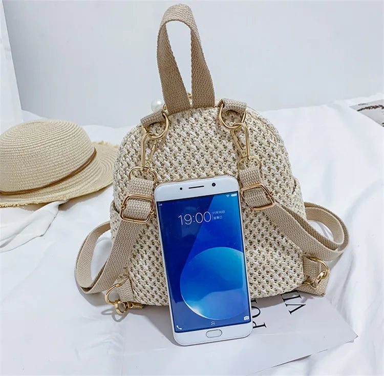Folk Style Straw Bead Fringe Backpack