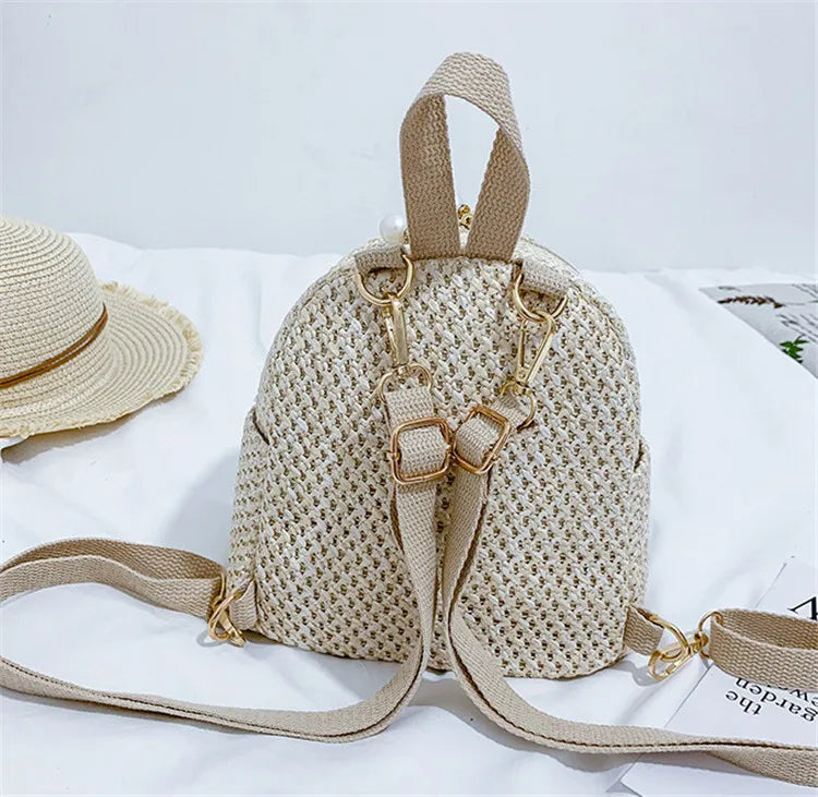 Folk Style Straw Bead Fringe Backpack