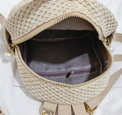 Folk Style Straw Bead Fringe Backpack