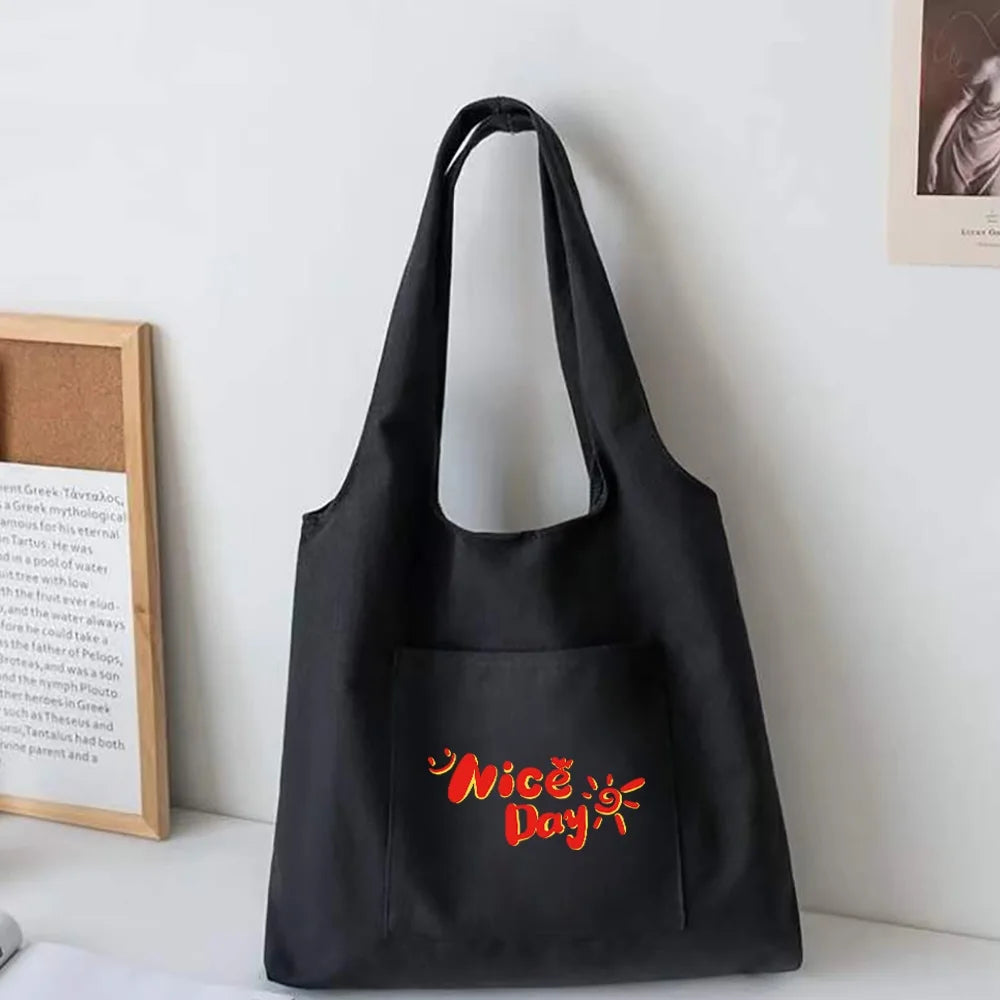 Food Pattern Print Canvas Vest Bag Large Capacity Tote Bag