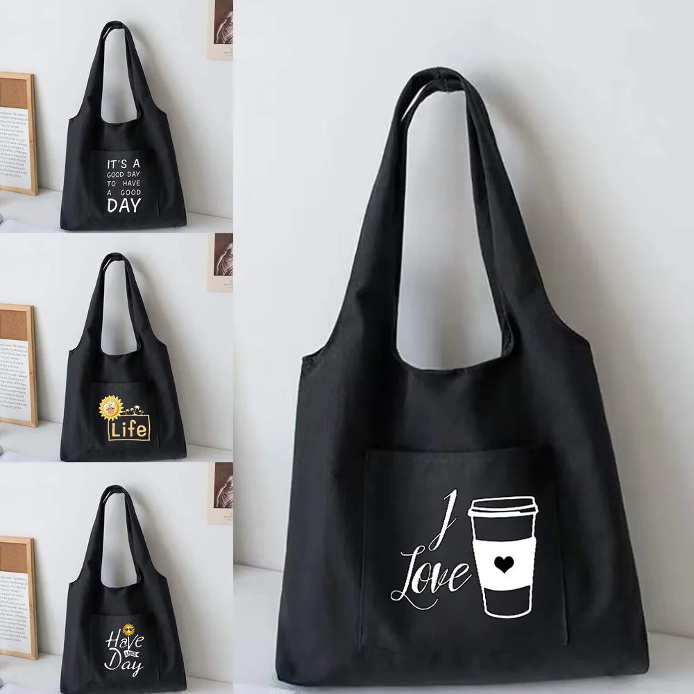 Food Pattern Print Canvas Vest Bag Large Capacity Tote Bag