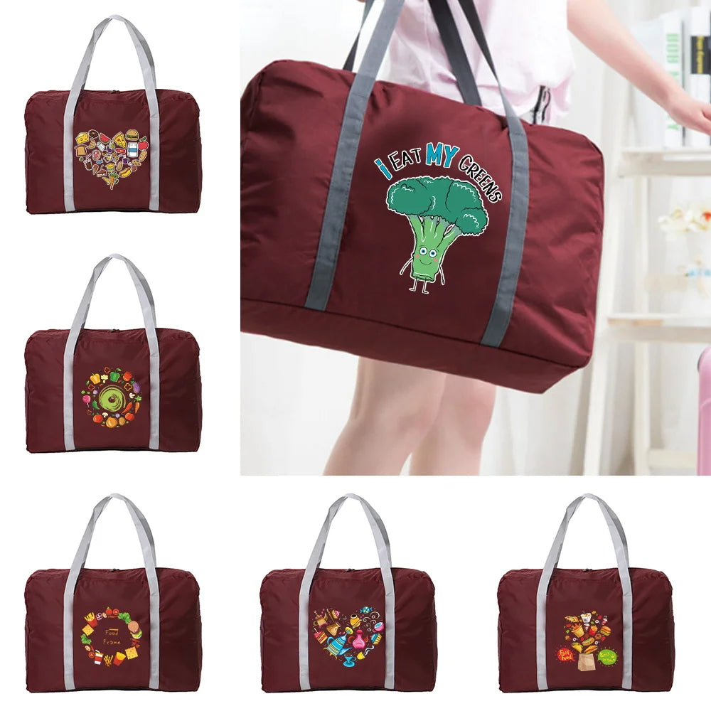 Food Series Printed Travel Bags Nylon Foldable Unisex Large Capacity Luggage