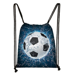 Canvas Soccer Print Backpack Men Drawstring Bag Teen Boys Travel Gift