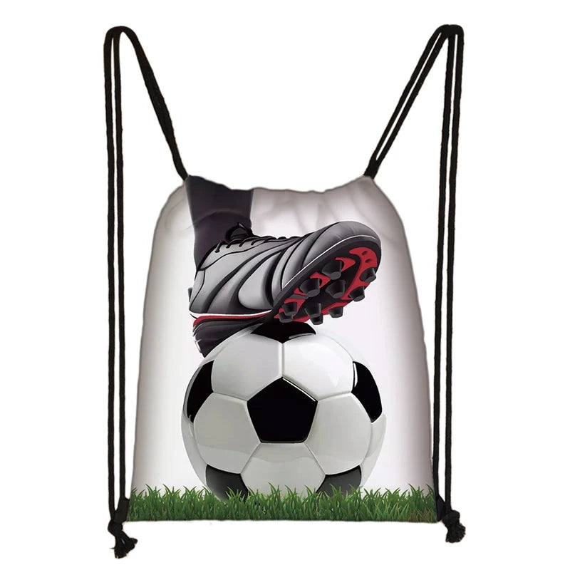 Canvas Soccer Print Backpack Men Drawstring Bag Teen Boys Travel Gift