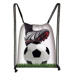 Canvas Soccer Print Backpack Men Drawstring Bag Teen Boys Travel Gift