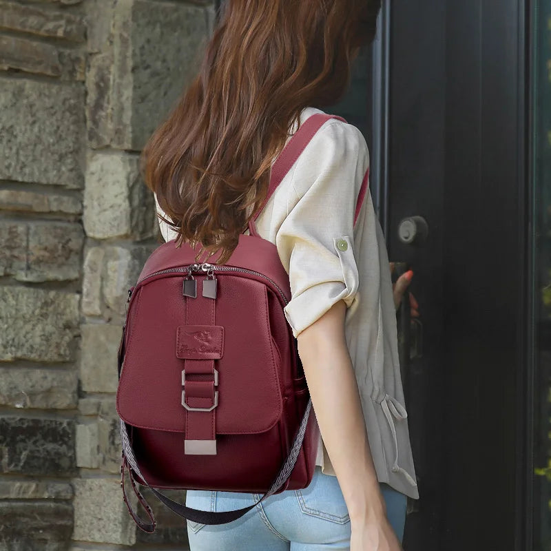 Vintage Leather Backpack for Women Girls School Travel Bagpack