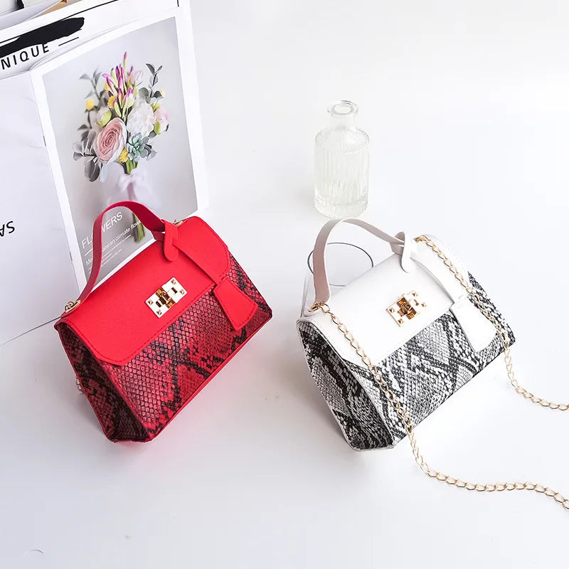 Snake Pattern Small Square Handbag Chain Messenger Bag