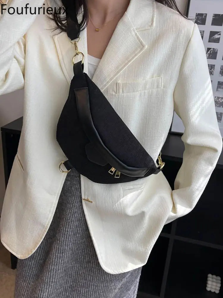 Striped Women's Chest Bags Autumn Winter Crossbody Bag