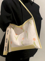 Foufurieux Ladies Handbag Tulip Flower and Cherry Pattern Tote Bag