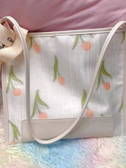 Foufurieux Ladies Handbag Tulip Flower and Cherry Pattern Tote Bag