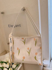 Foufurieux Ladies Handbag Tulip Flower and Cherry Pattern Tote Bag