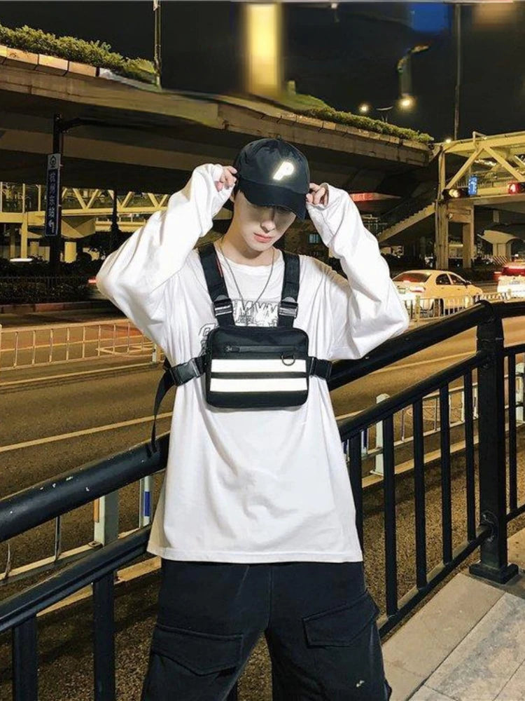 Men Tactical Belt Waist Bag Chest Pack Hip Hop Function Chest Rig Pack