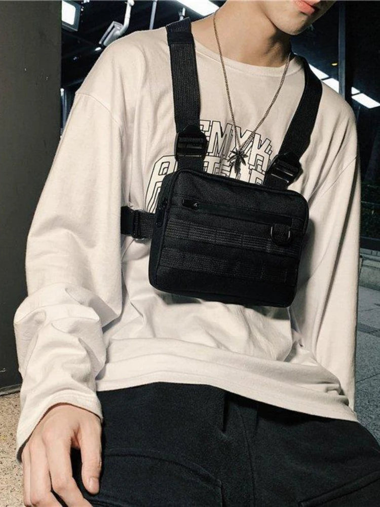 Men Tactical Belt Waist Bag Chest Pack Hip Hop Function Chest Rig Pack
