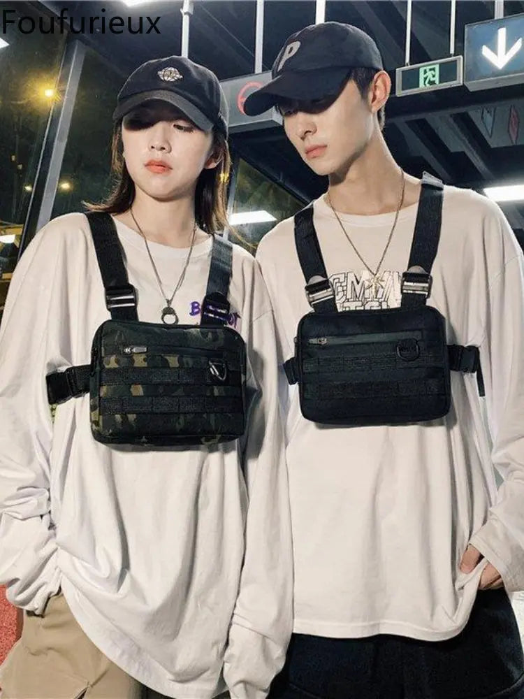 Men Tactical Belt Waist Bag Chest Pack Hip Hop Function Chest Rig Pack
