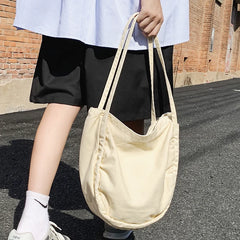 Foufurieux Canvas Bag Solid Retro Literature Large-capacity Tote