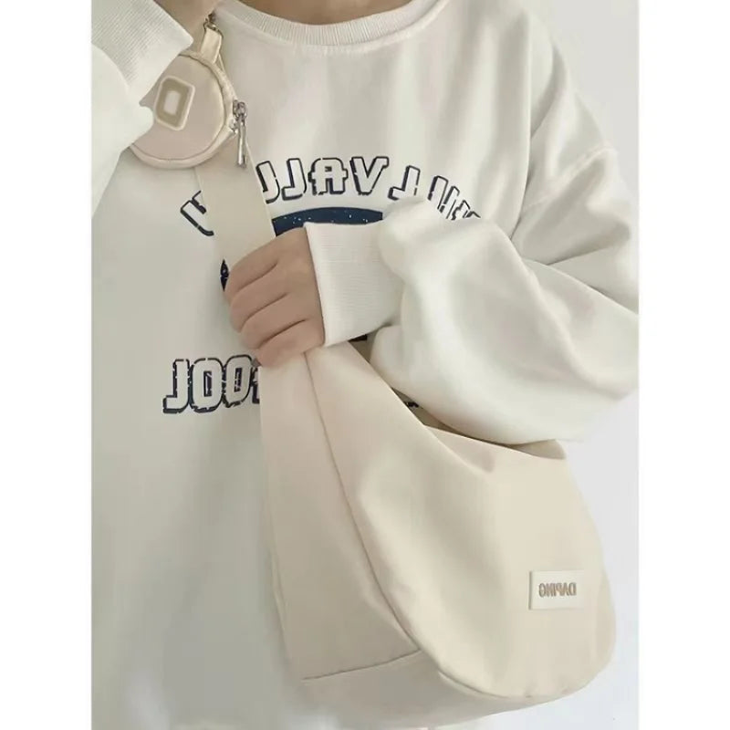 Foufurieux Canvas Sling Shoulder Bag Y2K Medium Size Soft Square Crossbody Pouch