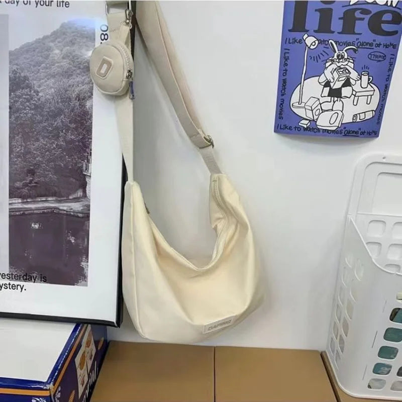 Foufurieux Canvas Sling Shoulder Bag Y2K Medium Size Soft Square Crossbody Pouch