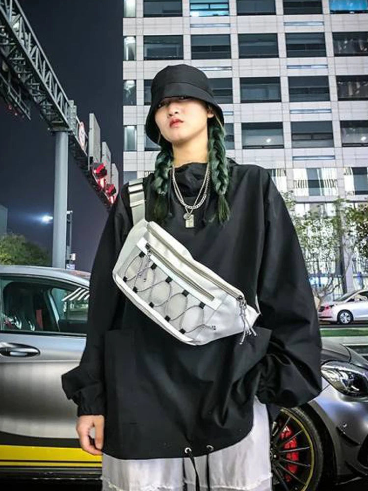 Canvas Crossbody Chest Bag Reflective Street Hip Hop Shoulder Pack Y2k