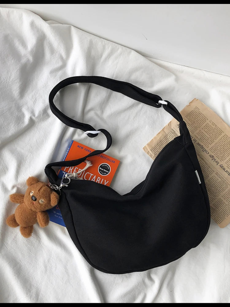 Canvas Crossbody Bags Women Shoulder Handbags Casual Purses Solid Bag