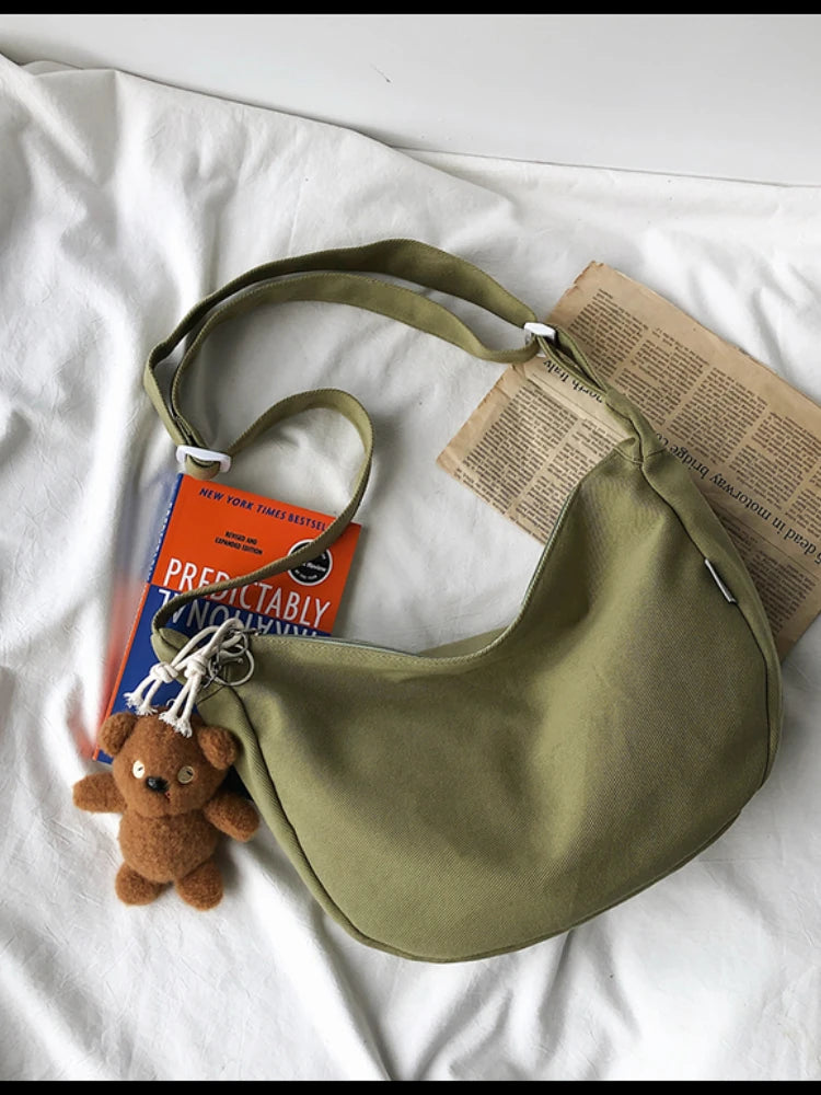 Canvas Crossbody Bags Women Shoulder Handbags Casual Purses Solid Bag