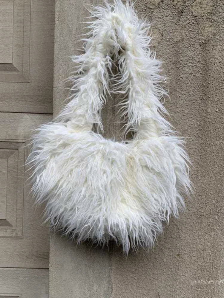 Faux Fur Women Shoulder Bags Soft Plush Female Purse Handbags