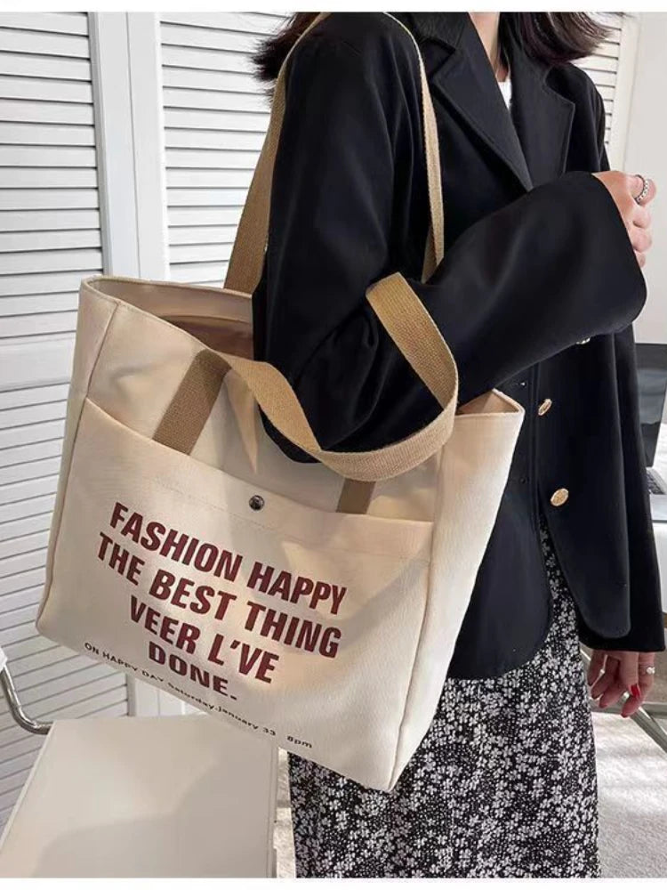Foufurieux High Capacity Tote Handbags Y2k Canvas Shoulder Bag