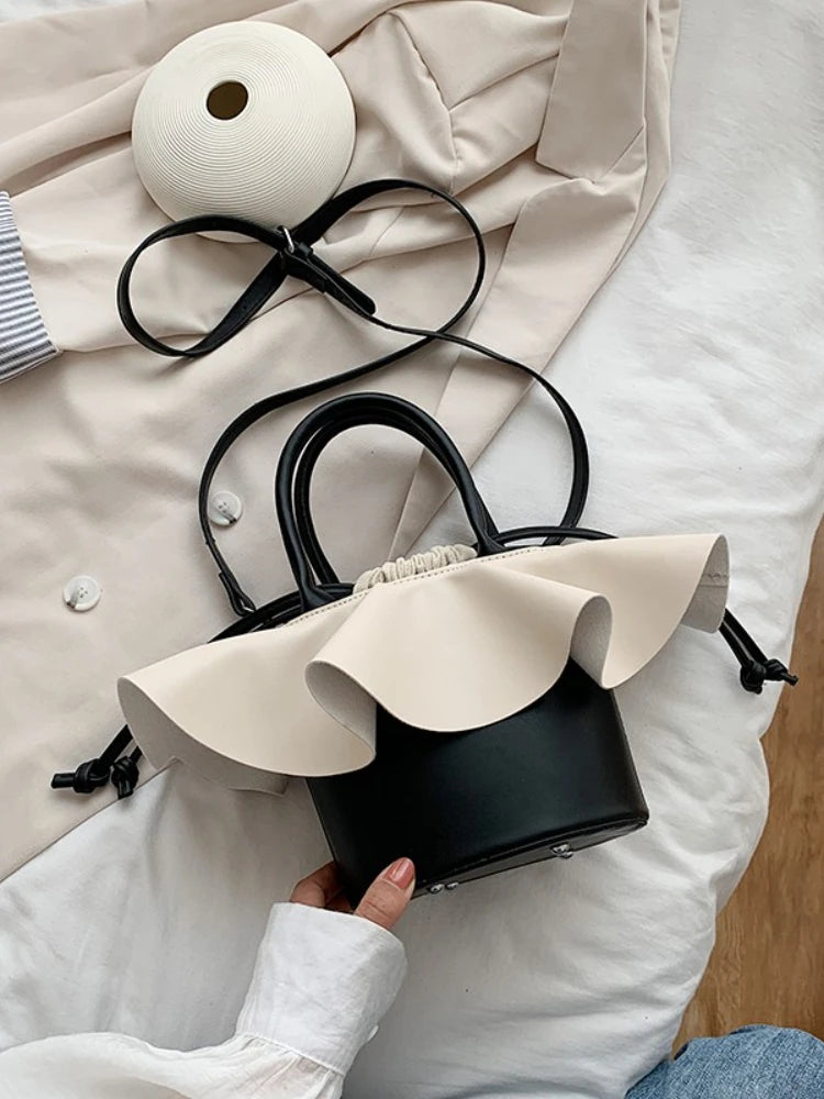 Foufurieux Drawstring PU Leather Bucket Bag- Women's Crossbody Handbag