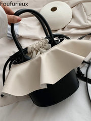 Foufurieux Drawstring PU Leather Bucket Bag- Women's Crossbody Handbag