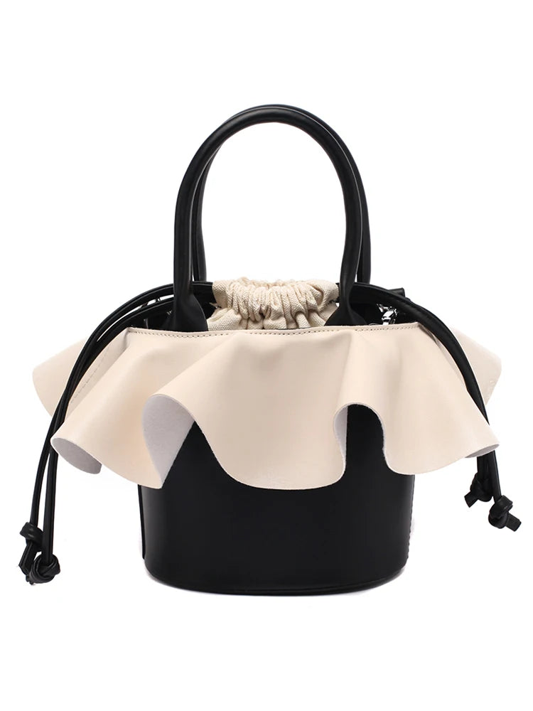 Foufurieux Drawstring PU Leather Bucket Bag- Women's Crossbody Handbag