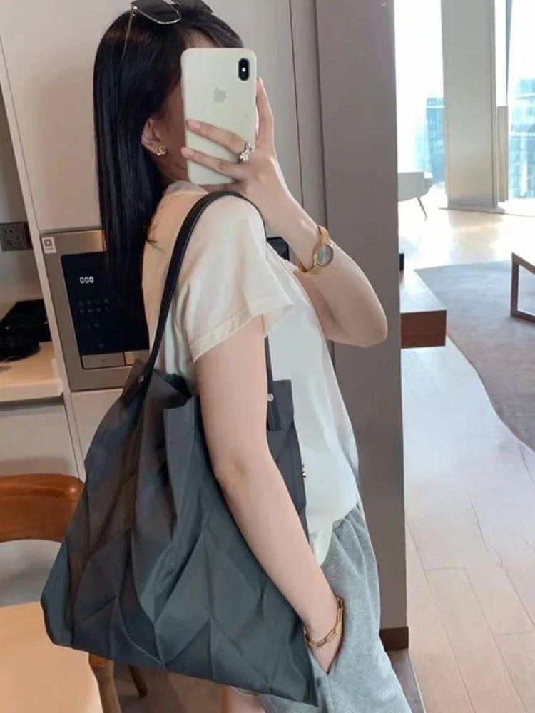 Foufurieux Geometric Pleated Canvas Shoulder Bag for Women
