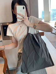 Foufurieux Geometric Pleated Canvas Shoulder Bag for Women