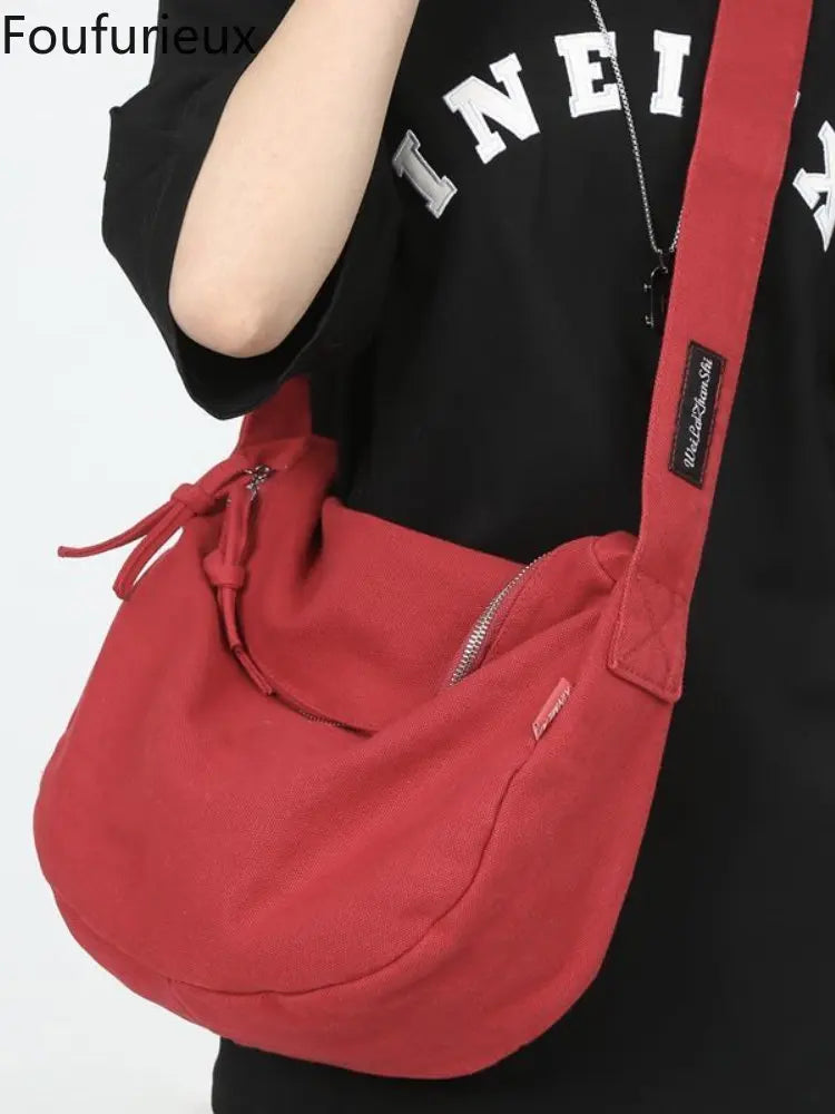 Foufurieux Canvas Shoulder Bag Large Capacity Ladies Travel Handbag