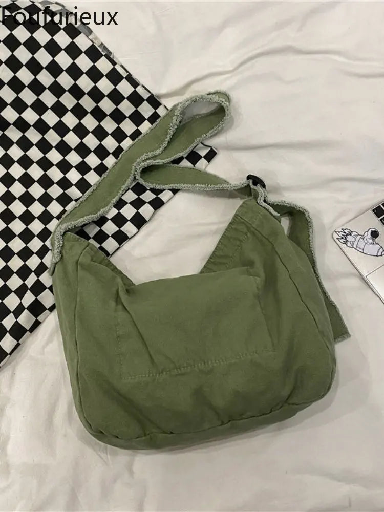 Foufurieux Slouchy Shoulder Bag Y2K Student Leisure