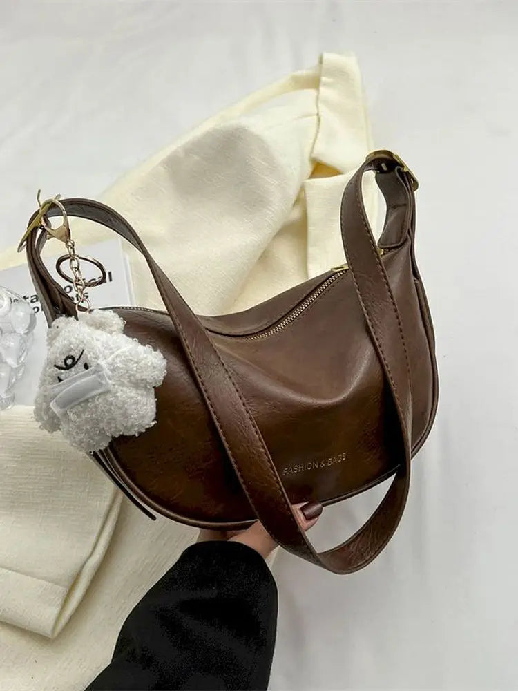 Semicircle Leather Women Shoulder Bag Crossbody Purses Handbag