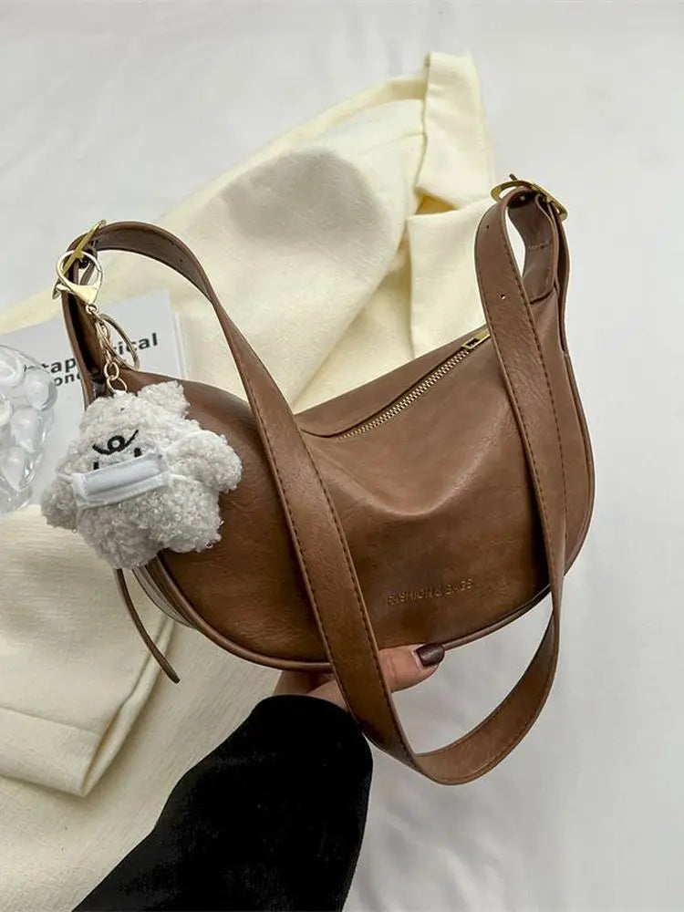 Semicircle Leather Women Shoulder Bag Crossbody Purses Handbag